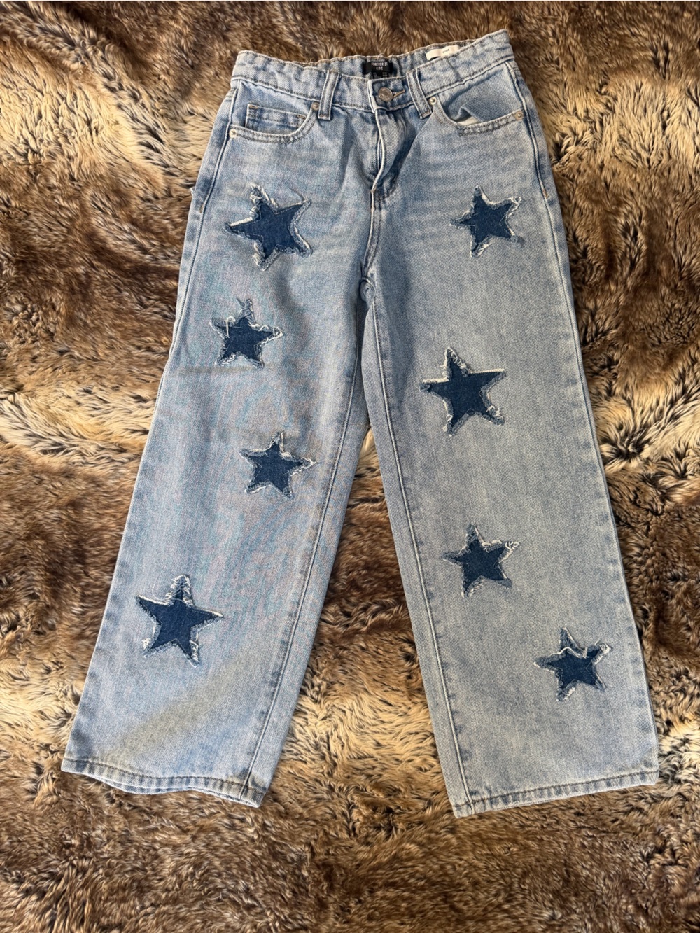 Forever 21 Light Blue Jeans with Dark Blue Star Patches